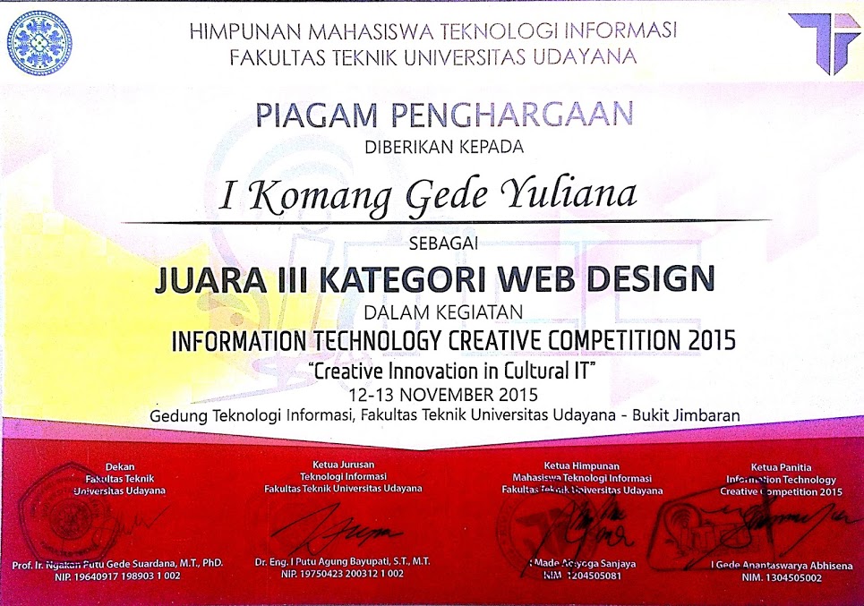 Juara 3 Web Design UNUD - I Komang Gede Yuliana